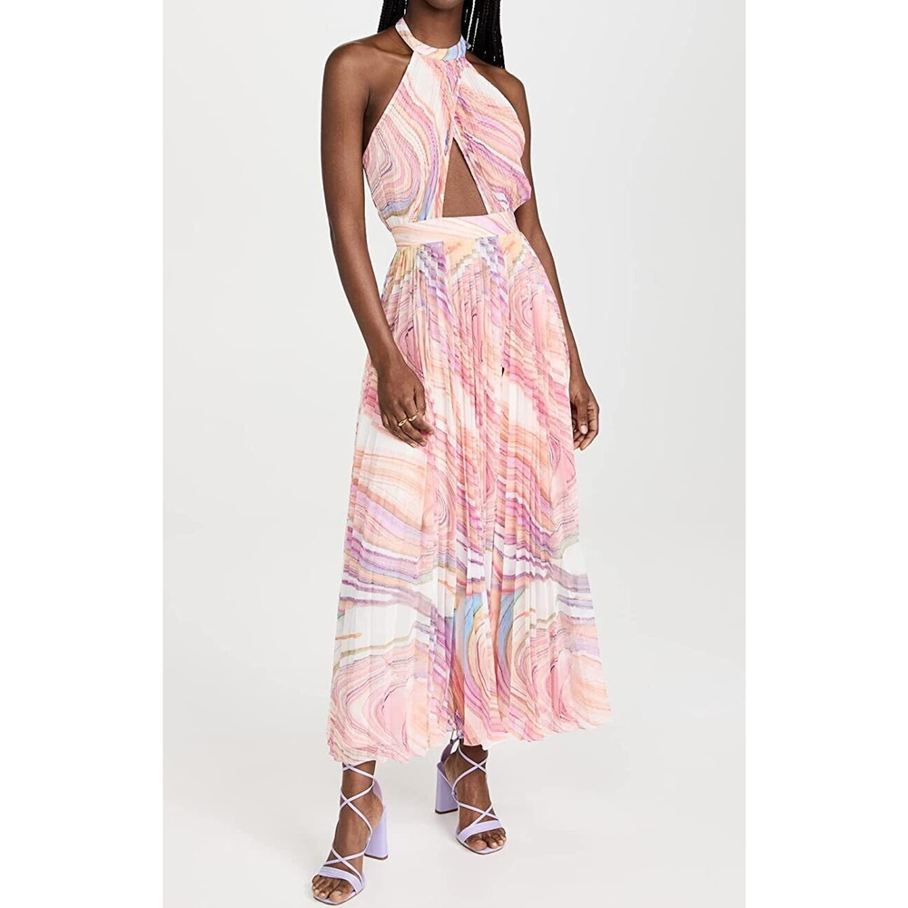 ROCOCO SAND Eira sleeveless maxi cutout dress in peach pink lilac size Medium